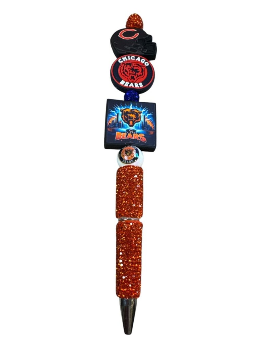 Chicago Bears Glitter Pen With Team Logos Helmet & Beads Official NFL Fan Mercha